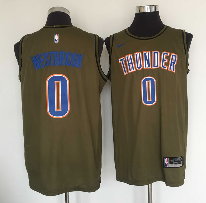 Thunder 0 Russell Westbrook Olive Nike Swingman Stitched NBA Jersey